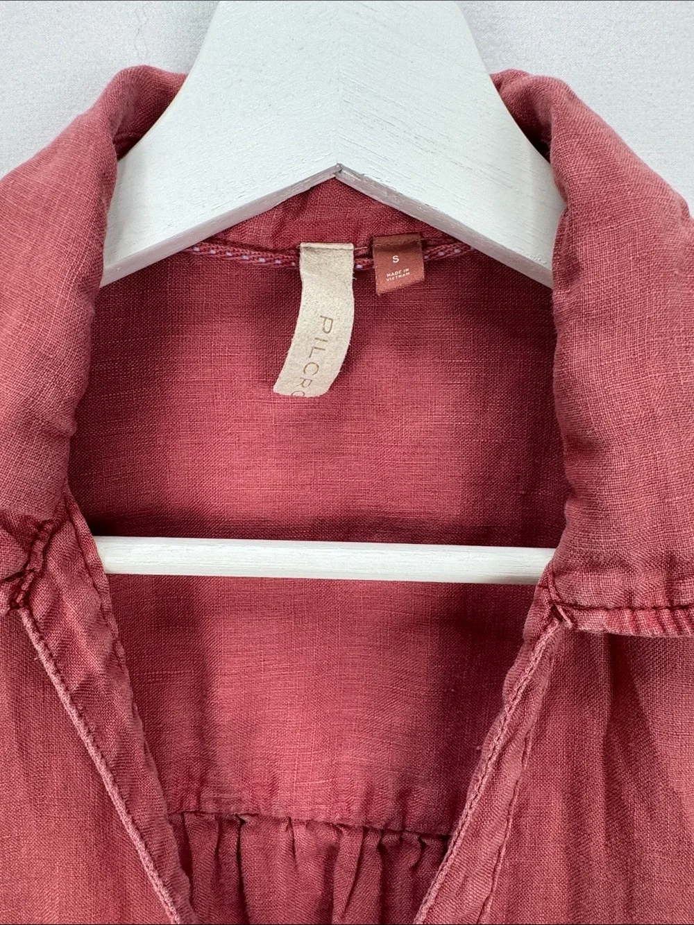 Pilcro Anthropologie Linen Button Front Puff Sleeve Blouse Dusty Rose Small